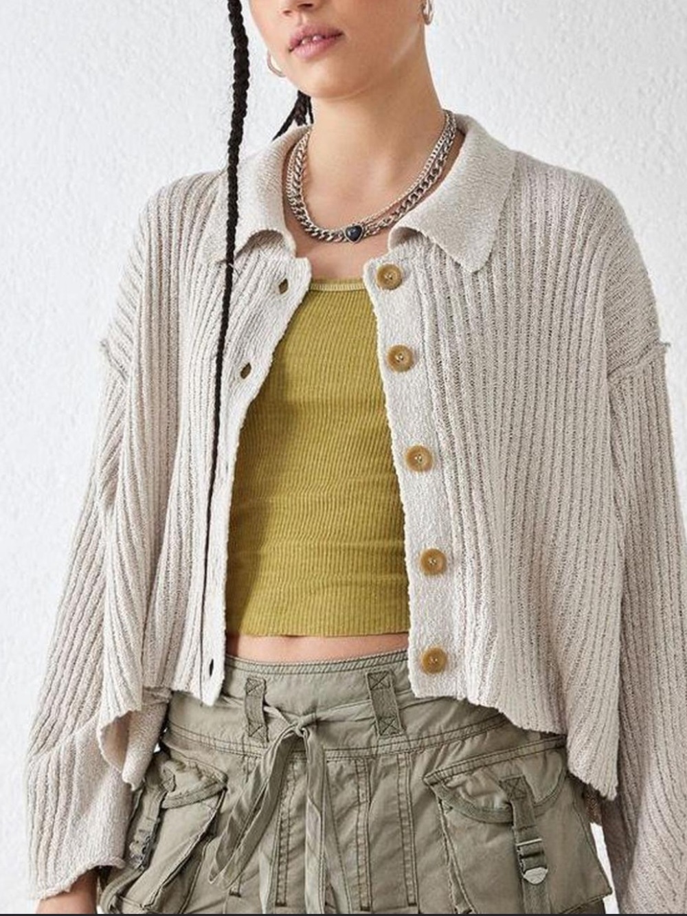 BDG Urban Outfitters Aubrey Crop Button Cardigan Medium Oversized